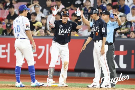 19일 수원 KT전에서 클러치 능력을 뽐낸 하주석. 사진=한화 제공