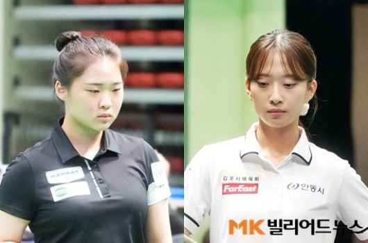 김하은(왼쪽)과 최봄이가 5일 경북 안동실내체육관서 열린 ‘안동시장배전국3쿠션당구대회’ 4강에서 각각 최윤서와 이채은을 꺾고 결승에서 만난다. 두 선수는 7월 남원 전국당구선수권 결승(김하은 승)에 이어 20일만에 결승에서 리턴매치를 갖는다.