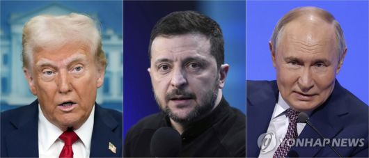 트럼프 미국 대통령(왼쪽부터), 젤렌스키 우크라이나 대통령, 푸틴 러시아 대통령. [AP 연합뉴스]