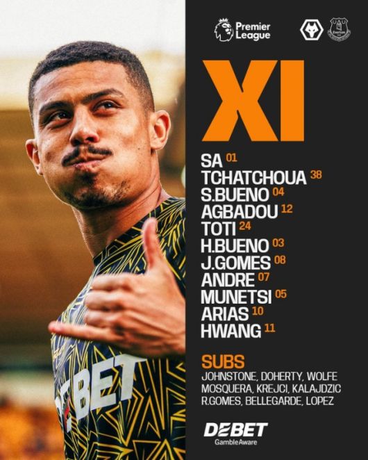 울버햄튼은 골키퍼 사를 시작으로 토티-아그바두-산티아고-우고-고메스-안드레-차추아-아리아스-황희찬-무네치가 선발 출전했다. 사진=울버햄튼 SNS