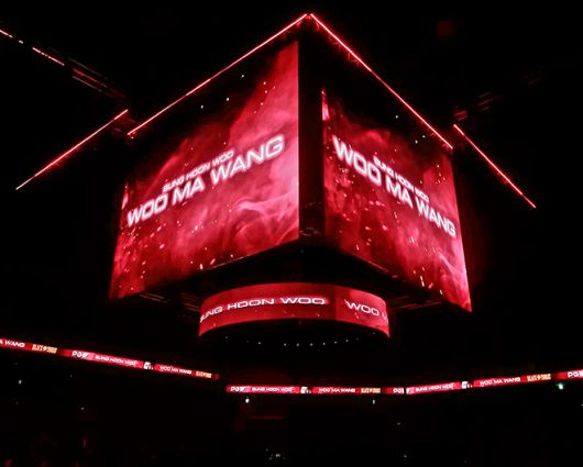 종합격투기 빅리그 ONE Championship 4전 파이터 ‘우마왕’ 우성훈 입장을 알리는 2025년 8월 인천광역시 영종국제도시 인스파이어 아레나 블랙컴뱃 15 전광판 화면. 사진=이데아 파라곤