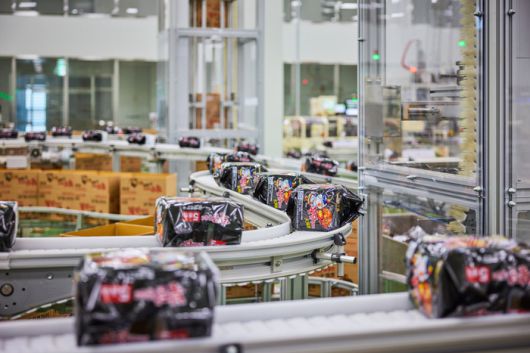 삼양식품 밀양 제1공장에서 제조돼 미국으로 수출되는 불닭볶음면 제품이 컨베이어 벨트를 따라 운반되고 있다. 삼양식품.