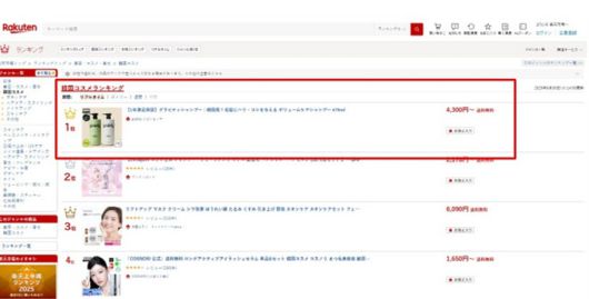 일본 라쿠텐 ‘K뷰티 카테고리’ 전체 상품 1위에 오른 모습 [사진 = 폴리페놀 팩토리]