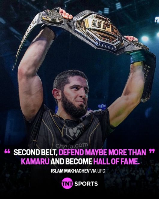 마카체프는 마달레나를 꺾고 웰터급 챔피언이 된 후 1차 방어전 상대로 우스만을 지목했다. 그는 “마달레나 다음은 우스만이라고 생각한다. 그는 웰터급에서 두 번째로 가장 많은 타이틀 방어를 해낸 파이터다. 좋은 위치에 있다”고 바라봤다. 사진=TNT 스포츠 SNS