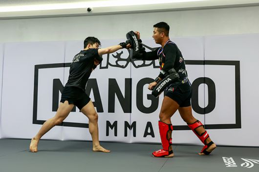 2025년 12월1일 경기도 수원시 영통구에 로드FC 가맹 체육관 ‘망포MMA’ 오픈 첫날 조정훈 관장을 축하해주기 위해 모인 손님들이 합동 훈련을 하고 있다. 사진=FINAL FLASH 박종혁 작가