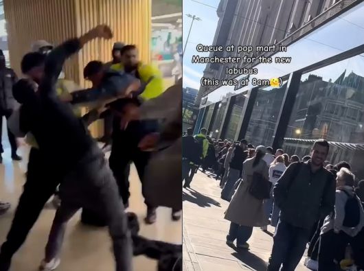 영국 팝마트 매장에서 라부부 인형을 구매하기 위해 몸싸움이 벌어졌고, 매장 밖에는 긴 대기줄이 이어졌다. [사진 = 데일리메일]