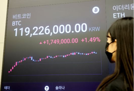 11일 서울 강남구 업비트 라운지 전광판에 표시된 비트코인 가격. (사진=연합뉴스)