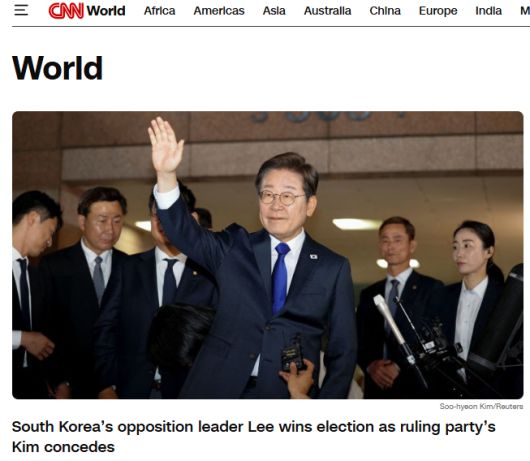 CNN 등 해외 주요 언론들은 4일 이재명 후보의 당선 소식을 일제히 보도했다. (CNN 홈페이지 갈무리)
