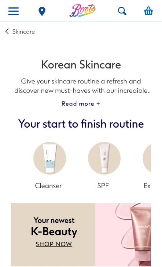 부츠 온라인몰에는 한국 제품 전용관을 지난해부터 운영하기 시작했다. (부츠닷컴 캡처)