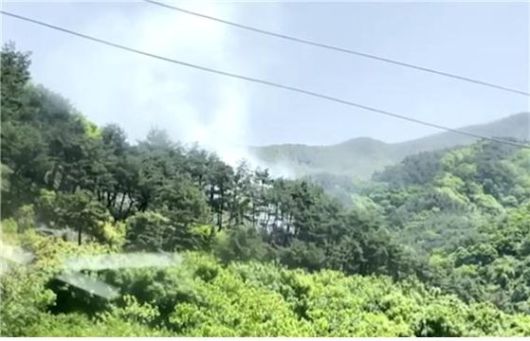 9일 낮 12시10분쯤 전남 구례군 산동면의 한 야산에서 입산자의 실화로 추정되는 산불이 발생, 바람을 타고 확산하고 있다. [사진 산림청]