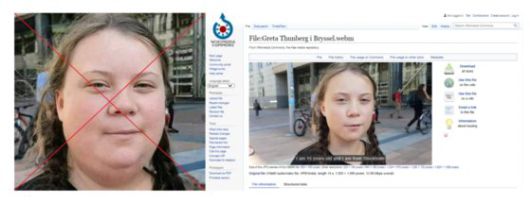 AFP통신은 툰베리의 실제 사진(오른쪽)을 조작해 뚱뚱해 보이도록 만든 가짜 사진(왼쪽)이 인터넷 상에 돌고 있다고 지적했다. [AFP통신]