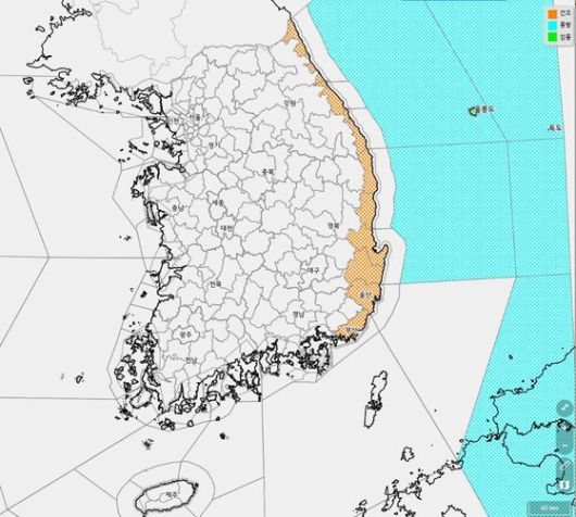19일 오후 5시 기준 건조 및 풍랑 특보 현황. 자료 기상청