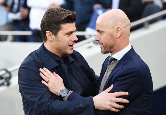 2019년 4월 유럽 챔피언스리그 4강에서 맞붙었던 텐 하흐(오른쪽) 아약스 감독과 포체티노 당시 토트넘 감독. [EPA=연합뉴스]