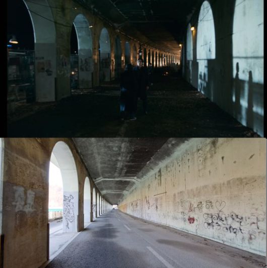 길복순과 차민규가 맞붙었던 터널은 옛 강촌역 옆 피암터널이다. MT 명소로 인기를 누리던 시절의 추억을 엿볼 수 있는 낙서가 여전히 터널 곳곳을 채우고 있다. 사진 넷플릭스, 이선자 제공