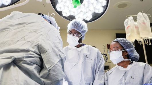 미국 테네시주 내슈빌에 있는 메해리 의대 학생들이 지난 6월 15일 잭슨의 한 병원에서 현직 의사가 장기 기증자의 간과 신장을 적출하는 모습을 지켜보고 있다. AP=연합뉴스