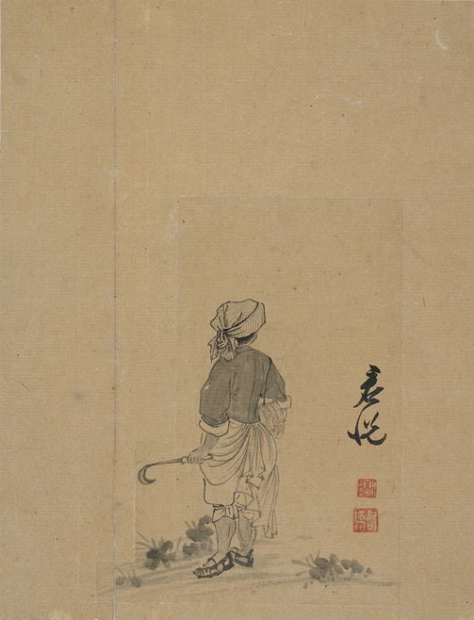 윤용(1708~40)의 '협롱채춘: 나물 바구니 끼고 봄을 캐다'은 생략된 배경 속 여인의 뒷모습이 눈길을 끈다. 사진 간송미술문화재단