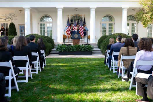 조 바이든 전 미국 대통령이 2024년 11월 7일(현지시간) 워싱턴 DC 백악관 로즈 가든에서 연설하고 있다. AFP=연합뉴스