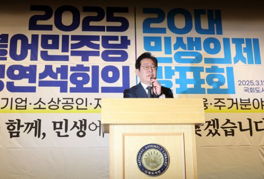 지난 12일 서울 여의도 국회도서관에서 열린 '2025 더불어민주당 민생연석회의 20대 민생의제 발표회'에서 이재명 전 대표가 발언하고 있다. 연합뉴스