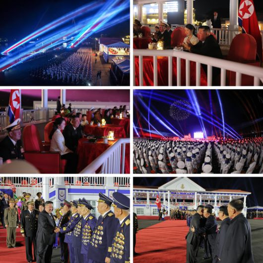 북한 노동당 기관지 노동신문은 26일 “김정은 동지를 모시고 새로 건조한 구축함 진수 기념식이 조선혁명의 첫무장력의 창건일인 뜻깊은 지난 25일 남포조선소에서 성대히 진행됐다”라고 보도했다. 노동신문=뉴스1