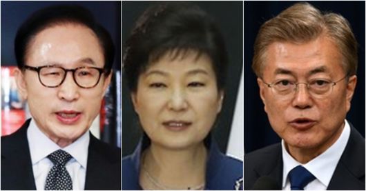 왼쪽부터 이명박 전 대통령, 박근혜 전 대통령, 문재인 전 대통령. 연합뉴스