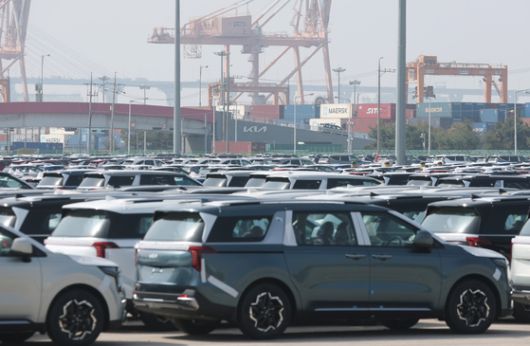 24일 경기 평택시 포승읍 평택항 자동차전용부두에 수출용 차량들이 세워져 있다. 뉴스1