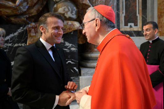 프란치스코 교황 장례식을 찾은 에마뉘엘 마크롱 프랑스 대통령. AFP=연합뉴스