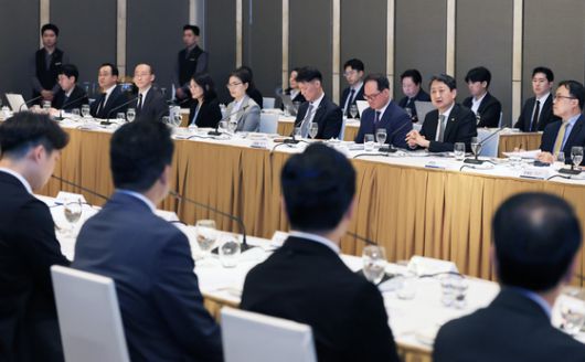 안덕근 산업통상자원부 장관이 지난달 14일 베트남 하노이 롯데호텔에서 현대자동차, 삼성전자, 두산에너빌리티, 희성전자를 비롯한 베트남 현지 진출기업 법인장 등 관계자가 참석한 가운데 열린 '베트남 현지 진출기업 간담회'에서 인사말을 하고 있다. 연합뉴스