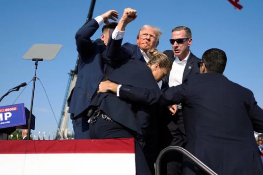 더그 밀스 NYT 기자에게 퓰리처상을 안긴 사진들. 도널드 트럼프 당시 후보의 피격 순간이다. [사진 퓰리처상 선정위원회]