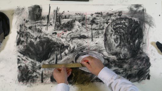 캔트리지의 목탄 드로잉 제작 모습. [사진 GS아트센터]