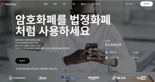 한국에 상륙한 ‘레돗페이’. 레돗페이 홈페이지