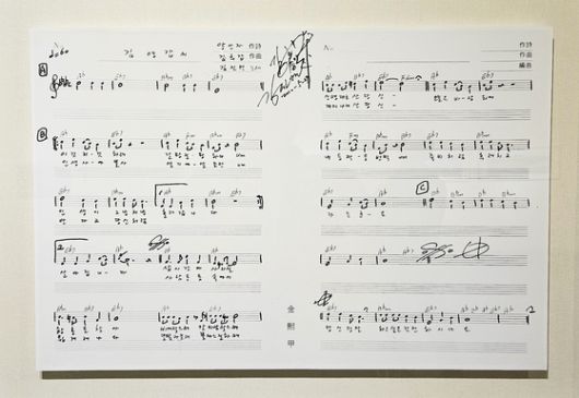 작곡가 김희갑, 작사가 양인자의 '김영갑씨' 악보. 생전의 김영갑과 인연이 각별했던 부부는 실제로 이 노래를 만들어 부르기도 했다.