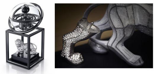 다이아몬드 아스트로 클락과 탁상시계에 들어가는 사자 조각상 제작 과정. 9개 파트로 나뉜 조각상에 다이아몬드를 세팅하는 데만 565시간이 걸린다. 사진 샤넬