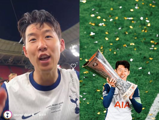 손흥민은 “트로피를 들어 올리는데 누가 밀어서 박았다”며 이마에 난 상처를 보여주면서도 웃었다. [사진 토트넘 SNS]