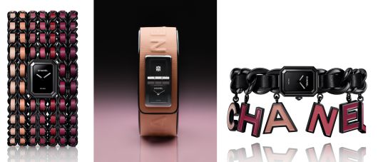 샤넬 블러쉬 워치 캡슐 컬렉션 대표 모델. 왼쪽부터 프리미에르 커프 블러쉬 워치, 코드 코코 블러쉬 워치, 프리미에르 참 블러쉬 워치. 사진 샤넬