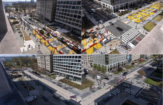 '흑인의 생명도 소중하다' 운동의 중심지였던 워싱턴 백악관 인근 16번가에 설치됐던 문구를 비롯해 차량 통제 설비 등이 지난 3월부터 철거가 시작돼 4월 공사를 완료했다. 현재 이곳의 차량 통행이 재개됐고, 'Black Lives Matter Plaza'로 명명됐던 지명도 삭제됐다. AP=연합뉴스