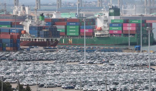 5월 20일 경기 평택시 포승읍 평택항 자동차전용부두에 수출용 차량들이 세워져 있다. 뉴스1