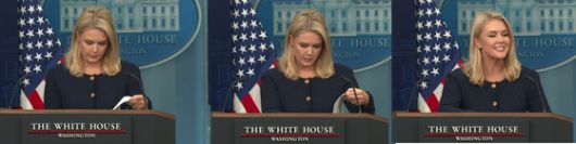 캐롤라인 레빗 백악관 대변인이 3일(현지시간) 백악관 브리핑에서 '이재명 당선인의 당선에 대한 입장'을 묻는 질문에 준비해온 서류에서 공식 입장을 찾고 있다. 레빗 대변인은 결국 공식 입장을 적은 문구를 찾지 못했고, ″곧 알려주겠다″고 했다. 백악관 유튜브 캡쳐