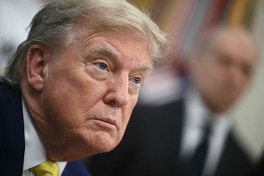 피트 헤그세스 미 국방장관이 지난 14일(현지시간) 워싱턴에서 진행된 미 육군 창설 250주년 기념식 도중 도널드 트럼프 대통령과 귀속말을 나누고 있다. 로이터=연합뉴스