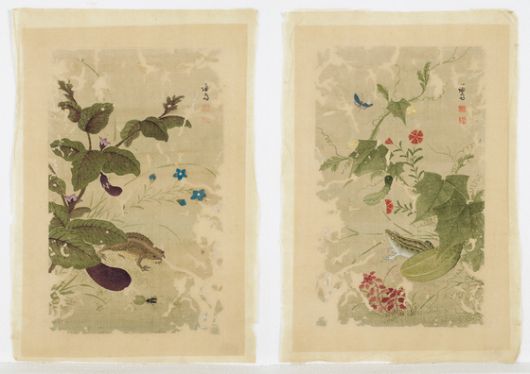 수리ㆍ복원되기 전의 '하마가자'와 '과전전계'. 장황(표구) 없이 낱장으로 보관돼 있었는데, 비단의 훼손이 심하다. 사진 간송미술문화재단