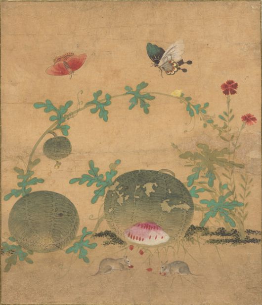 신사임당 '초충도'(16세기) 10폭 병풍 중 '수박과 들쥐'. 국립중앙박물관 소장. 사진 간송미술문화재단