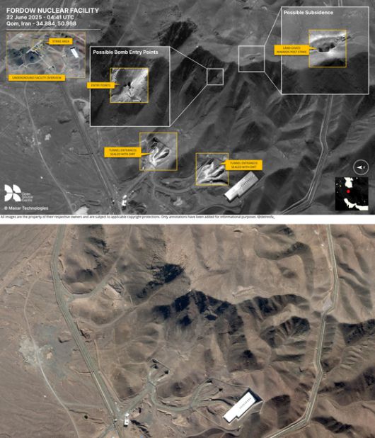 미군이 21일(현지시간) 이란의 핵 시설 3곳 중 지하 요새화한 것으로 알려진 포르도 시설을 타격하는 데 전격 동원한 것으로 지목되는 '벙커버스터'. 2007년 12월 18일 미주리주 휘트먼 공군기지에서 무기전문가들이 B-2 폭격기에 장착된 벙커버스터 실물크기 모형을 바라보는 모습. AFP=연합뉴스