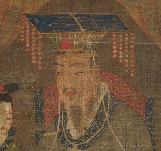 국가유산청과 국외소재문화유산재단은 8일 국립고궁박물관(서울 종로구)에서 언론공개회를 열고 최근 일본에서 환수한 희귀 불교유산 2건(‘감지금니 대방광불화엄경 주본 권22’, ‘시왕도’)을 공개했다. 사진은 '시왕도'의 제5 염라왕도 중에서 면류관의 북두칠성문. 사진 국가유산청