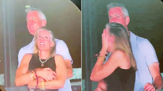 16일(현지시간) 록 밴드 콜드플레이의 콘서트에서 앤디 바이런 아스트로노머 최고경영자(CEO)가 크리스틴 캐벗 최고인사책임자(CPO)를 껴안고 있는 모습이 포착됐다. 사진 틱톡 캡처