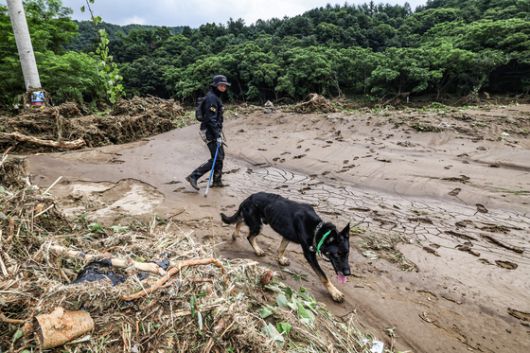 23일 경기도 가평군 조종면 수해 지역에서 편의점 건물이 무너져 있다. 연합뉴스