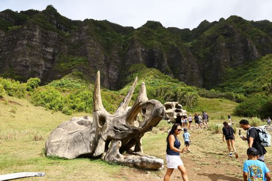 영화에 쓰였던 공룡 뼈 모형이 남아 있다. 카아아와 밸리를 찾는 대부분의 관광객이 기념사진을 담고 가는 인기 포토존이다. 김종호 기자