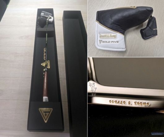 대통령실은 26일 이재명 대통령이 도널드 트럼프 미국 대통령에게 국산 골드파이브 수제 맞춤형 퍼터를 선물했다고 공개했다. [사진 대통령실]