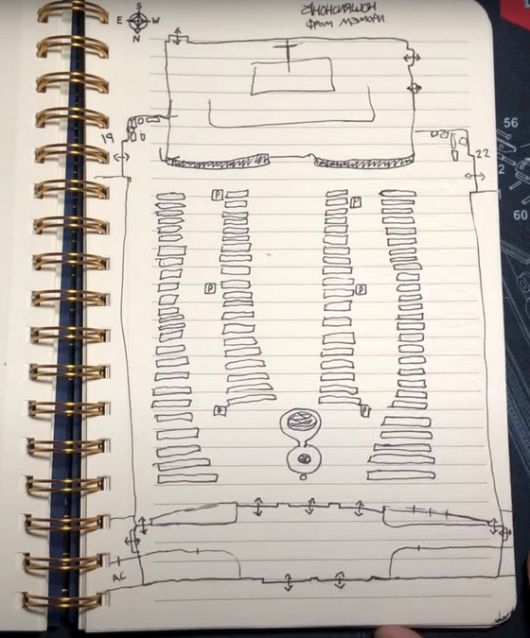 로빈 웨스트먼이 거울에 비친 자신의 모습을 악마로 그렸다. 아래는 러시아의 키릴 문자와 영어 발음의 단어들을 섞어 만든 자체 암호가 적혀있다. 로이터=연합뉴스