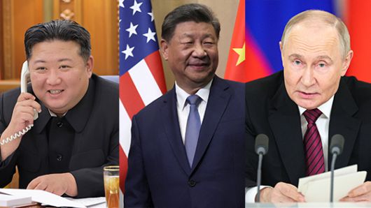 왼쪽부터 김정은 북한 국무위원장, 시진핑 중국 국가주석, 블라디미르 푸틴 러시아 대통령. 조선중앙통신ㆍ로이터ㆍ타스 = 연합뉴스