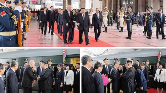 2일 김정은 북한 국무위원장 차량 행렬이 베이징 도심을 지나고 있다. 김 위원장의 전용차량에 7.27.1953, 한국전쟁 휴전일 번호판이 부착됐다. 로이터=연합뉴스