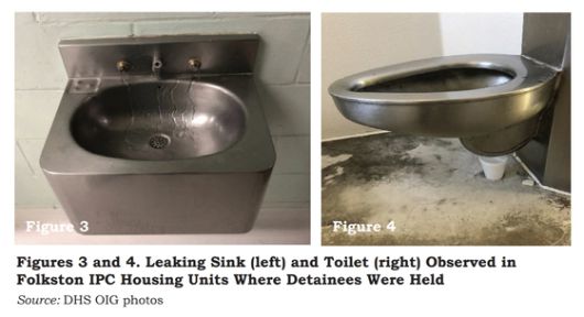 미국 이민 당국에 체포된 한국인 300여명 중 대부분이 수감된 미국 조지아주 포크스턴의 이민세관단속국(ICE) 시설의 샤워장. 이 사진은 2021년 11월 진행된 미국 국토안보부(DHS)의 감사 당시 촬영됐다. 미 국토안보부